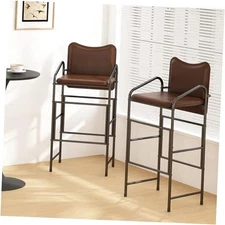  Set of 2 Bar Stools with Backrest and Armrest, 36.2" PU Leather Counter 