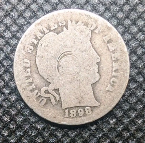 1898 United States 1 Dime "Barber Silver Dime" Heavily circulated Album Filler