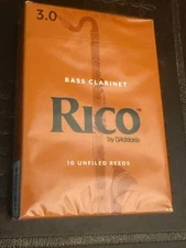 Rico Bass Clarinet Reeds #3  Strength, Sealed Box Of 10 - NEW