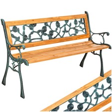 PANCHINA IN GHISA E LEGNO PANCA DA GIARDINO CON SCHIENALE LAVORATO 124x52x74 CM