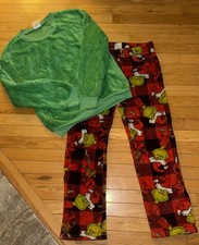 Grinch All Over Santa Hat Christmas Pajama Lounge Pants boys xl Sleepwear top
