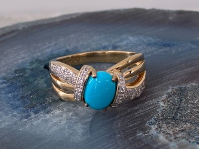 Affinity Gems Sleeping Beauty Turquoise Cabochon White Zircon 14K Plated Ring