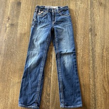 Ariat B5 Slim Jeans Boys 16 Blue Adjustable Waist Distressed Denim Workwear