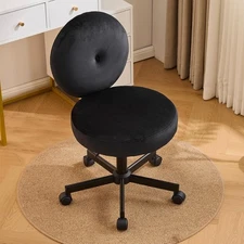 Furniliving Black Round Home Office Desk Chair Cute Small Task Chair for Bedroom