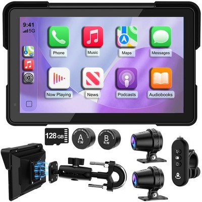 7'' Motorcycle GPS Navigation System with CarPlay & Android Auto Dual 2K Dash Cam