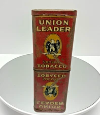 Vintage Union Leader Smoking Tobacco Tin With Hinged Lid Empty