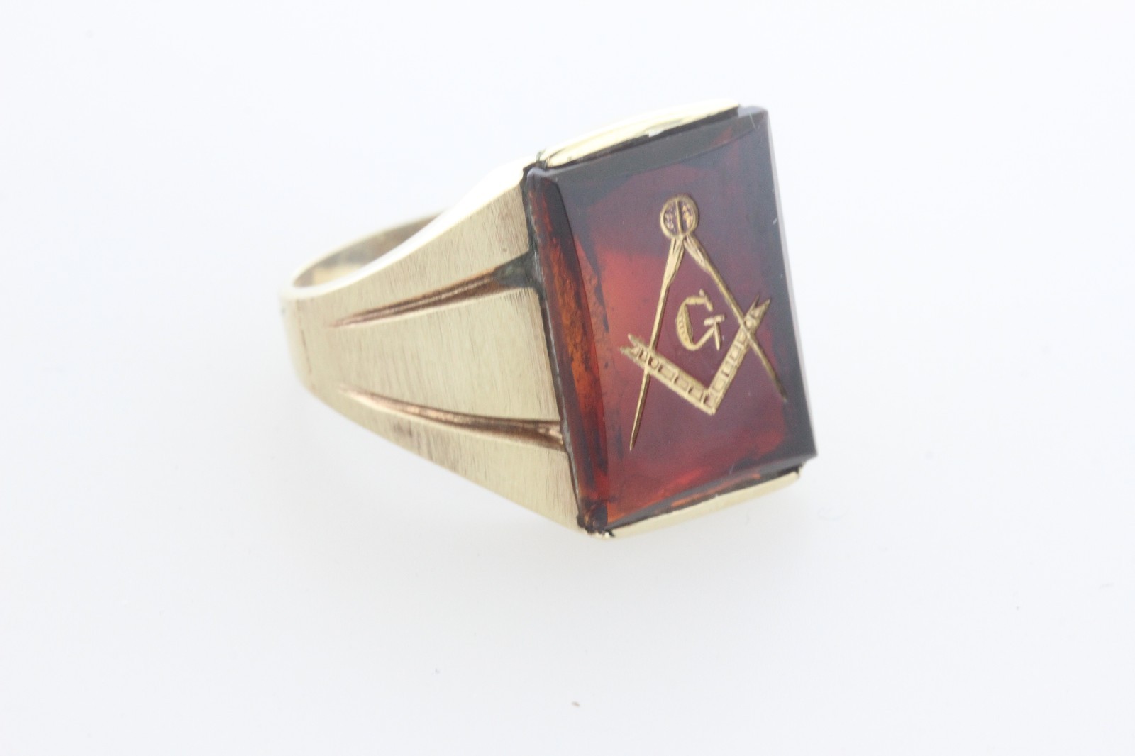 10K Yellow Gold Ruby Red Spinel Masonic Freemason Mason Men's Ring ...