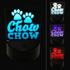 Chow Chow Dog Paw Prints Fun Text 3D Illusion LED Night Light Sign Lamp