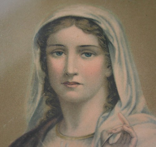 Impresiones vintage del Sagrado Corazón de VIRGEN MARÍA Y CRISTO en marcos - Imagen 5 de 9