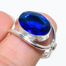 Blue Tanzanite Gemstone Handmade 925 Sterling Silver Jewelry Ring Size 7.75 (US)