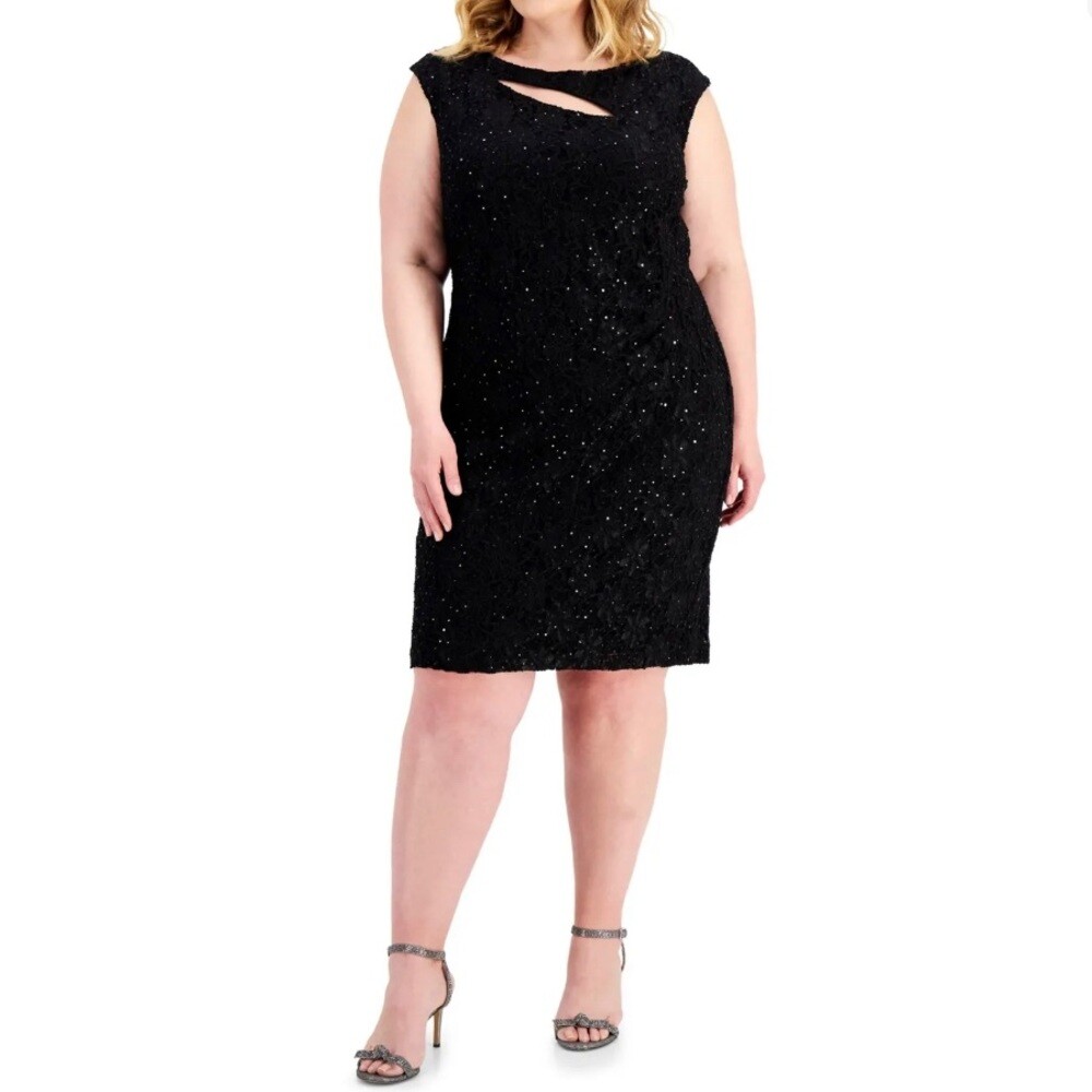 Women's Formal Dress Plus Size 24W CONNECTED APPAREL Black Sequins Cocktail  NWT | eBay