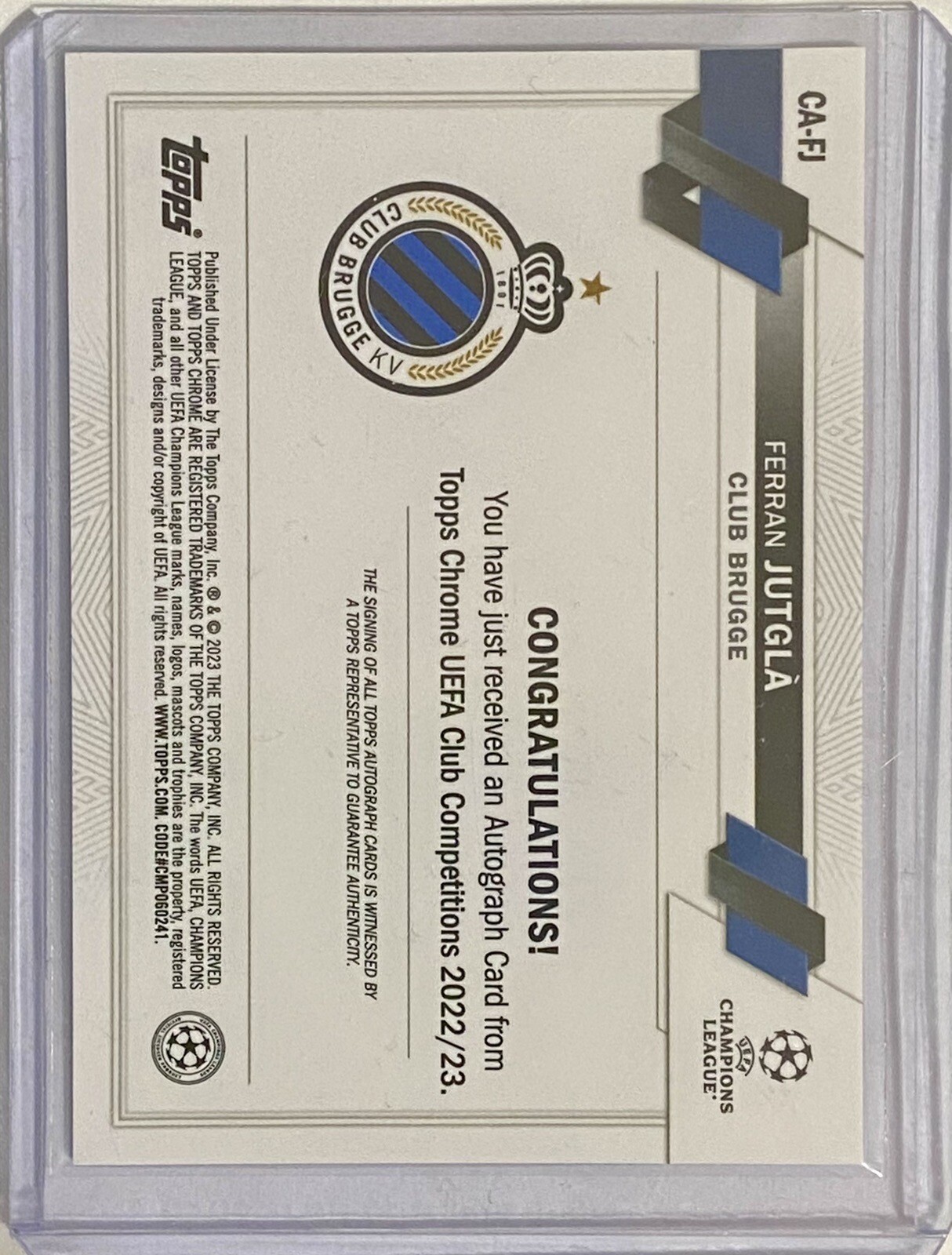 2022 Topps Chrome UEFA Club Competitions Ferran Jutglà RC Auto #CA-FJ Brugge view 2