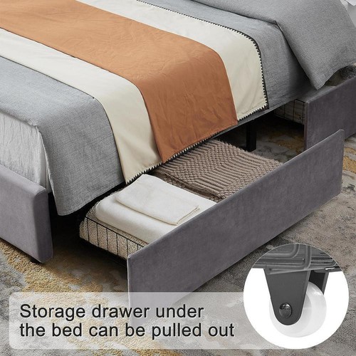 VECELO Platform Bed 40.1" x 59.8" Full-Size Bed Frame Mounted Upholstered Gray - Picture 6 of 11