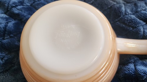 Fire King Iridescent Peach Luster Oven Ware Soup Bowl with Handle - Set of 2! - Picture 5 of 9