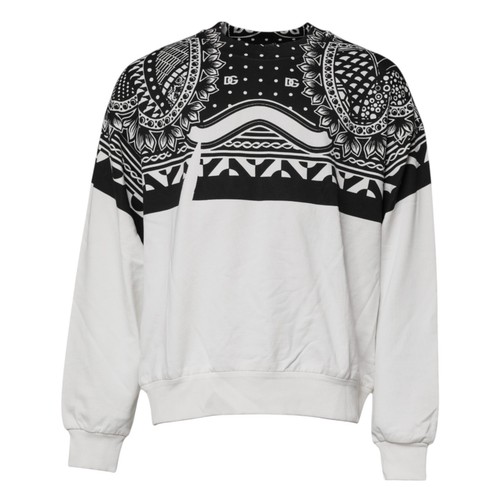DOLCE & GABBANA Sweater White Black Print Cotton Sweatshirt IT46/US36/S 1130usd - Picture 1 of 8