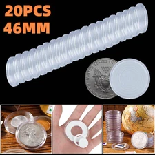 20pcs 46mm Clear Coin Storage Box Round Plastic Case Capsules Container Holder