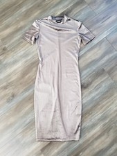 Zara Trafaluc Metallic Silver Gunmetal Shimmer Satin Mockneck Bodycon Dress Sz S