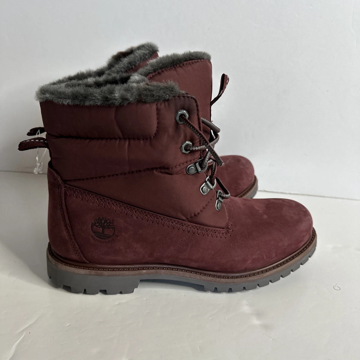 Timberland 6 Premium Puffer Boots Waterproof Insulated Burgundy