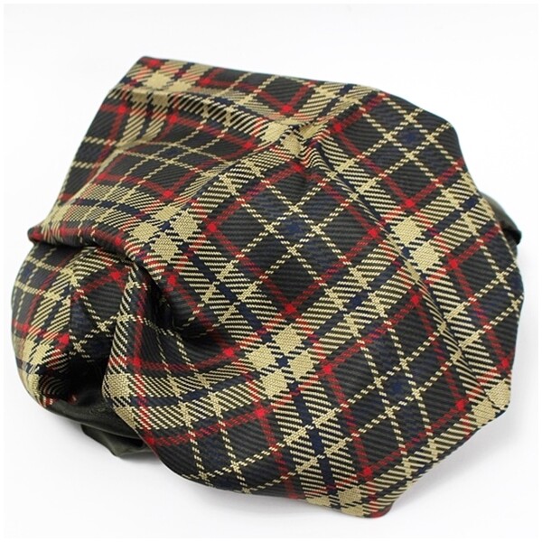 DAKS Scarf Logo Khaki Navy Red Multicolor Silk Check Women