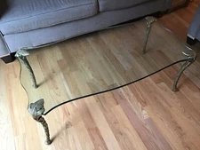 Mid Century Modern P.E. Guerin Style Brass & Glass Sculpted Cocktail Table