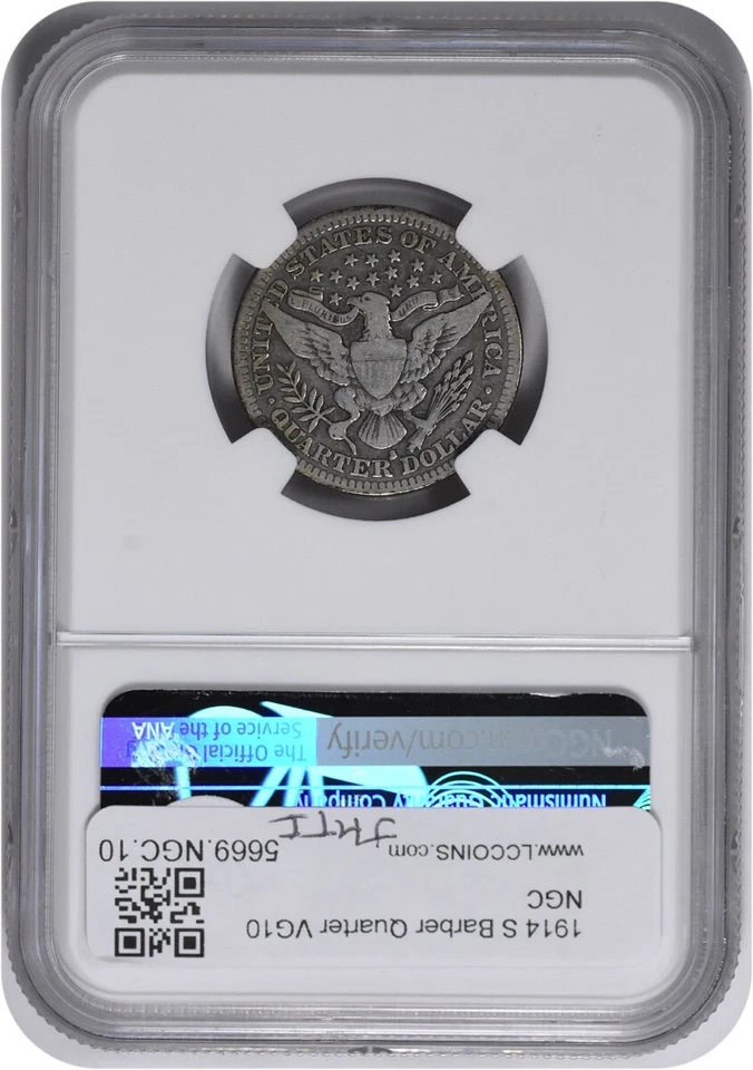 1914-S Barber Silver Quarter VG10 NGC - Image 2 of 2