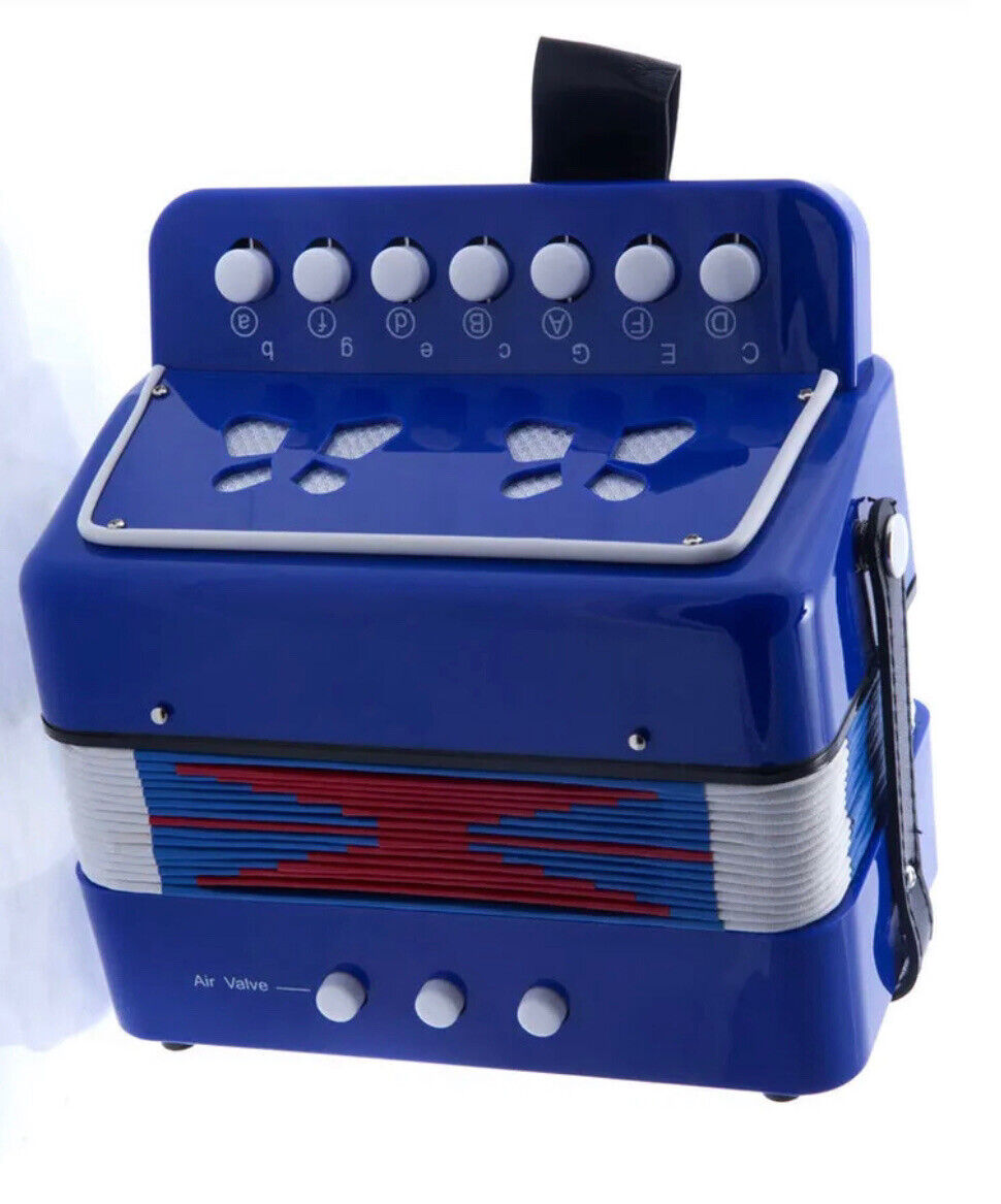 Accordion NEW Top Quality Blue Accordion Kids Musical Toy w/7 Buttons 2 Bass