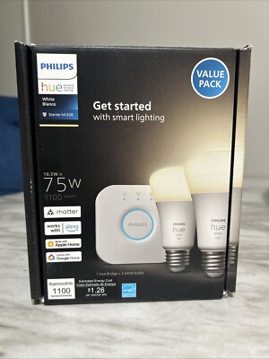 Philips - Hue White Bluetooth 75W Smart LED Starter Kit  E26 Brand New