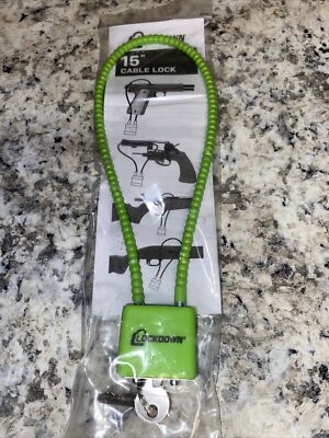 LOCKDOWN 15 Inch Cable Gun Lock green with 2 Keys New In Package kid safe child