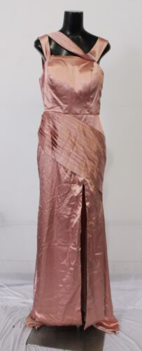 Pomuyoo Women's Satin Pleated High Slit Bridesmaid Dress LV5 Pink Size 10 - Afbeelding 1 van 4