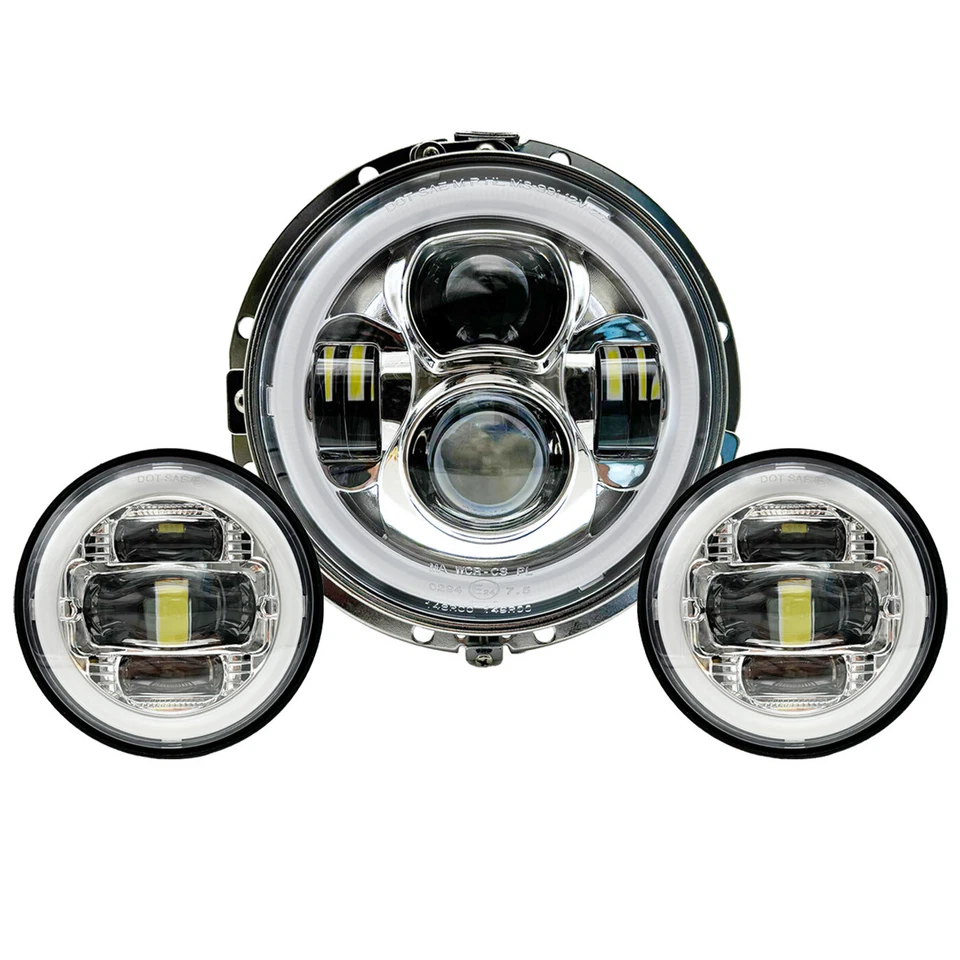 Faros LED cromados + faros antiniebla DOT para Harley-Davidson Road King Foto 3 de 4