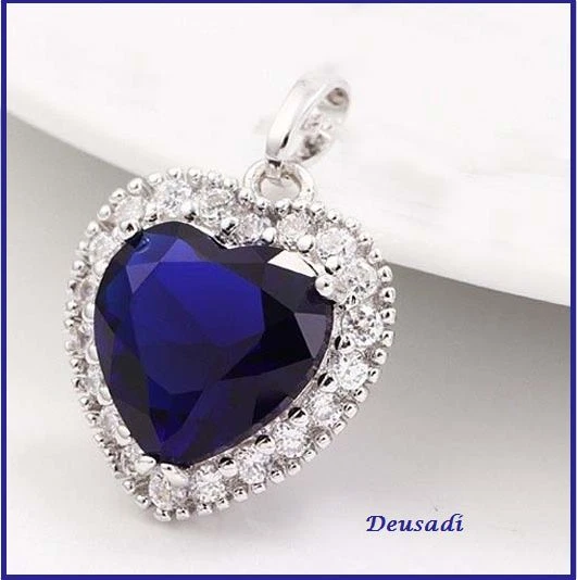 COLGANTE Y CADENA MAR AZUL ORO BLANCO CON TOPACIO AZUL Y CIRCONIO CADENA 48CM - Imagen 1 de 4