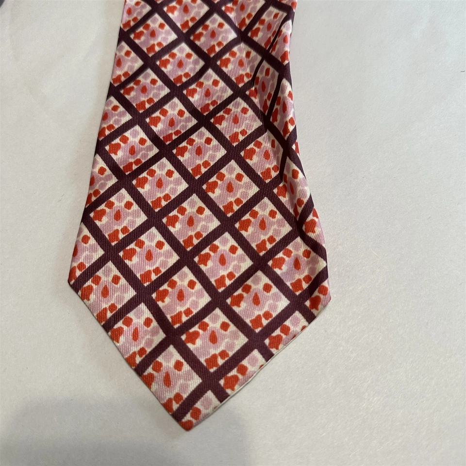 Corbata Vintage Seta Seda Hecha en Italia Púrpura Abstracto Mod Retro Naranja Foto 3 de 4