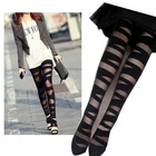 3 PAIR SET WOMEN'S LADIES  PACK  FASHION  CUT-OUT BANDAGE BLACK TIGHTS SPRING