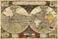 1595 Sir Francis Drake's Old World Voyages Exploration Map Poster - 24x36