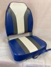 2 x Blue / Charcoal / White High Back Folding Helm Boat Seats