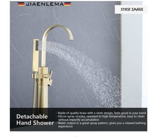 Grifo de bañera cascada ducha portátil mango individual independiente cepillado dorado - Imagen 5 de 7