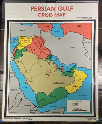 1991 Persian Gulf Crisis Map Laminated 24x35 Operation Desert Storm Red Cross