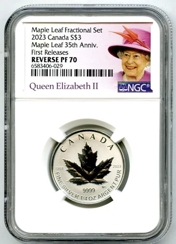 2023 QUEEN ELIZABETH $3 1/4 OZ CANADA NGC PF70 SILVER PROOF 35TH MAPLE LEAF - FR