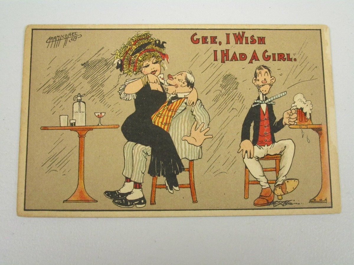 J710 Postcard comic Gee I wish I had a Girl pouring me a
