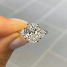 6Ct White Oval  Triangle Cut CZ Three Stone Wedding Ring In 925 Sterling Silver