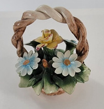 Vintage Capodimonte Italian Porcelain Basket Of Flowers Napoleon 5-1/2" x 5"