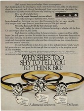 Vintage Print Ad De Beers - Why She's Too Shy To Tell You To "Think Big" 1980