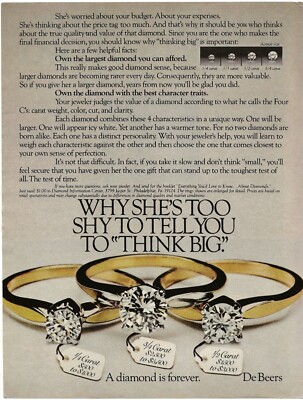 Vintage Print Ad De Beers - Why She's Too Shy To Tell You To ''Think Big''  1980
