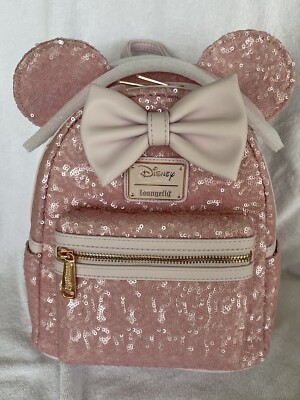 Disney Loungefly Minnie Mouse Pink Cotton Candy Sequin Mini