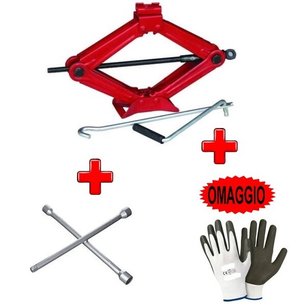 Kit Di Emergenza Auto Per Volkswagen T-Roc – Cric A Pantografo 2 Tonnellate Con Chiave A Croce – Base In Acciaio, Altezza Min 105mm, Max 380mm, Omologato, Universale - 2
