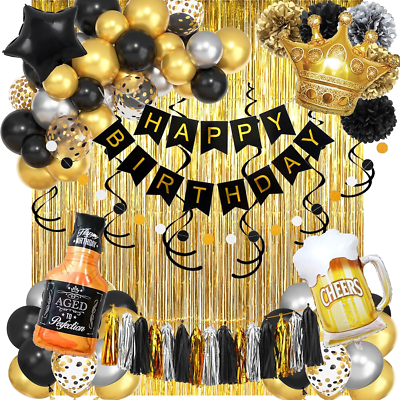Decoraciones de fiesta de cumpleaños en negro y dorado para hombres y  mujeres