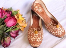 Brown Embroidery Daily wear Pakistani/Indian Punjabi Women Khussa Jutti-Flats
