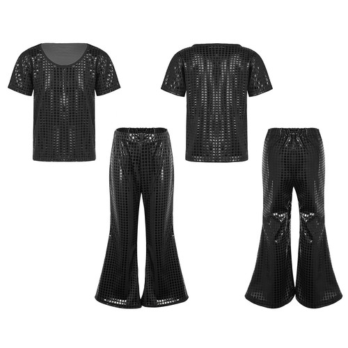 Kids Girls Suit T-shirt Outfits 80s Set Performance Elastic Waistband Jazz - Picture 7 of 70