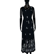 Black Vintage 90  s Tribal Prints Long Dress