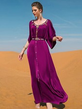 Dubai Muslim Long Dress Women Luxury Rhinestone Evening Party Abaya Kaftan Gown